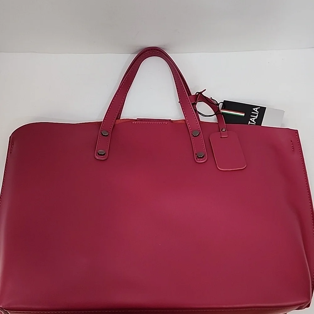 Pink Italian Leather Tote & Shoulder Bag - Picture 3 of 13